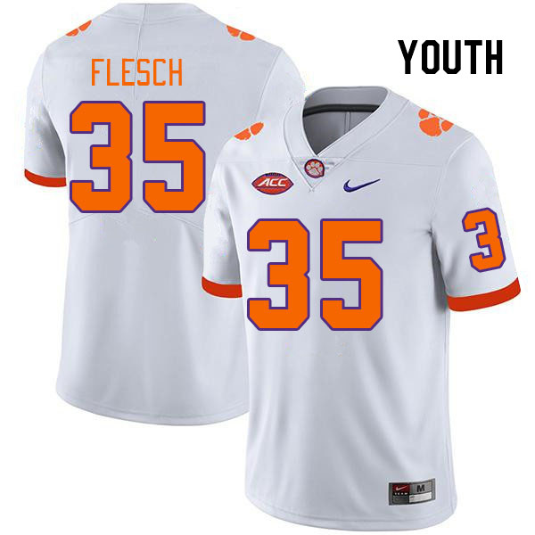 Youth Clemson Tigers Joseph Flesch #35 College White NCAA Authentic Football Stitched Jersey 23EI30SB